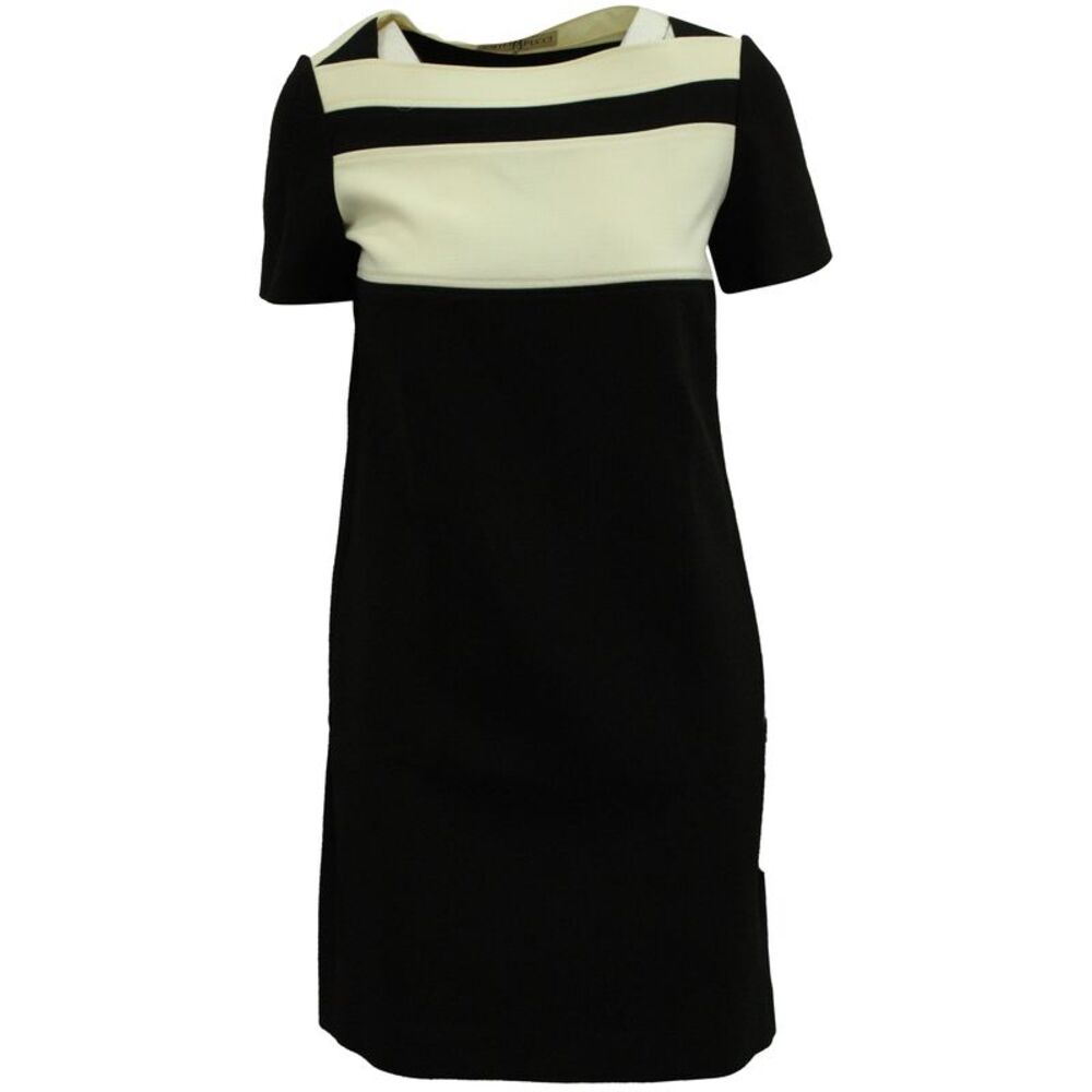 Emilio Pucci Color Block Short Sleeve Dress in Black and Cream Wool